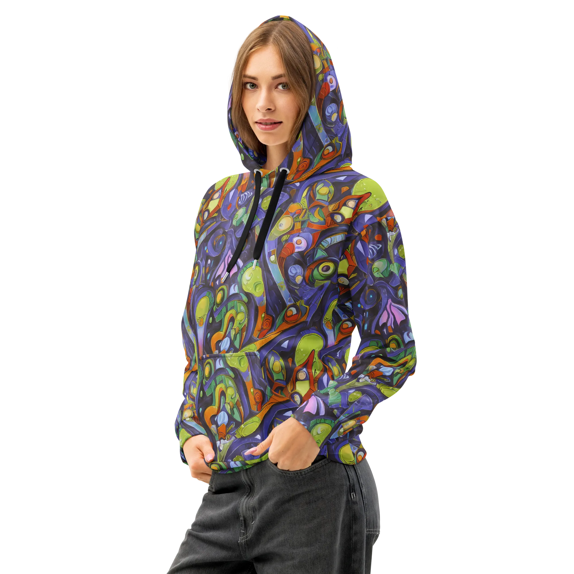 Neon Organism on Cotton Hoodie — Left Front