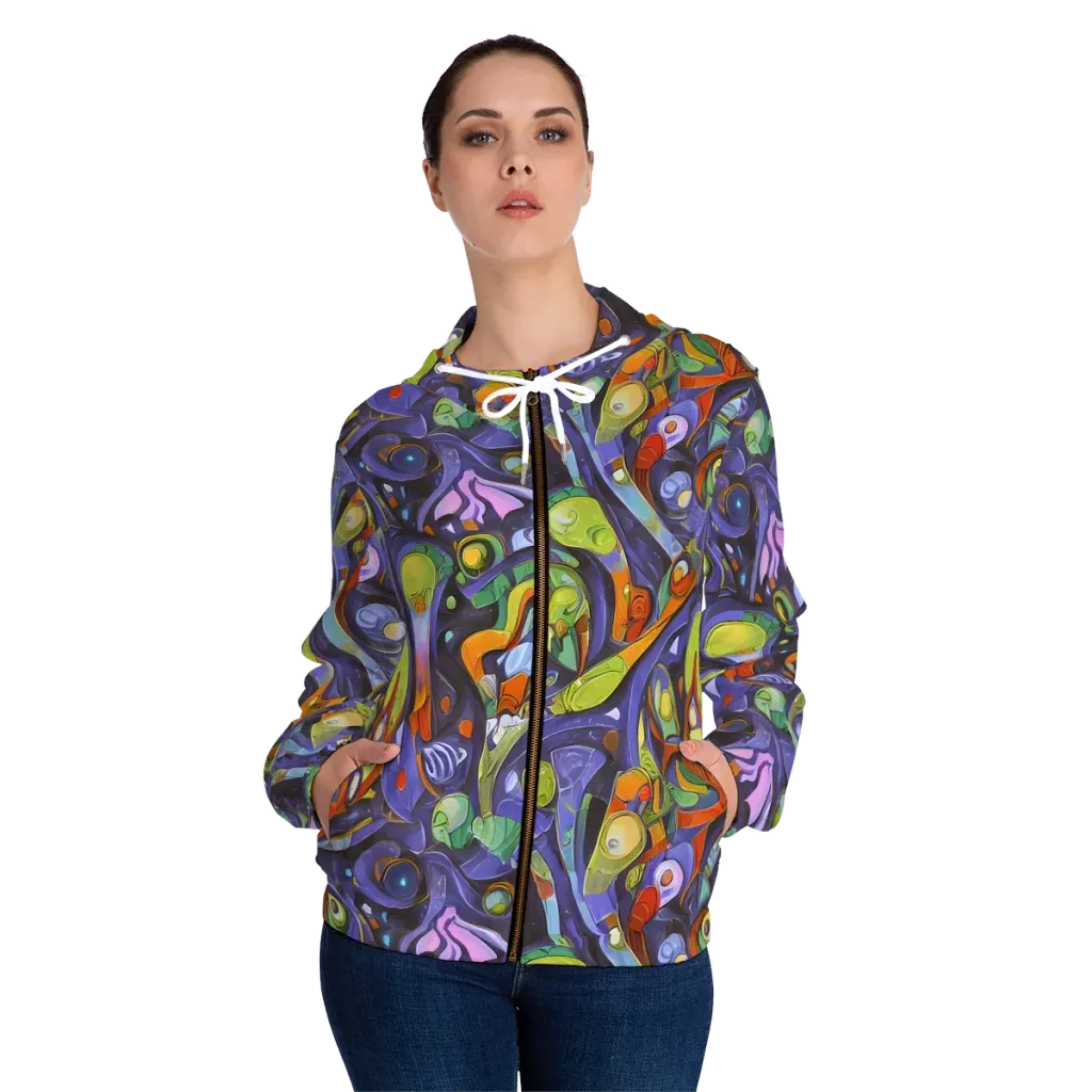 Neon Organism on Women's Full-Zip Hoodie — Front On Person