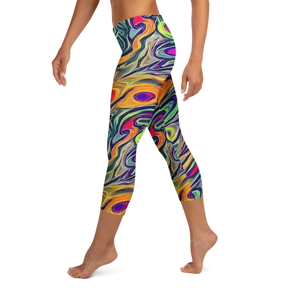 Chromatic Feather on Capri Leggings — Left