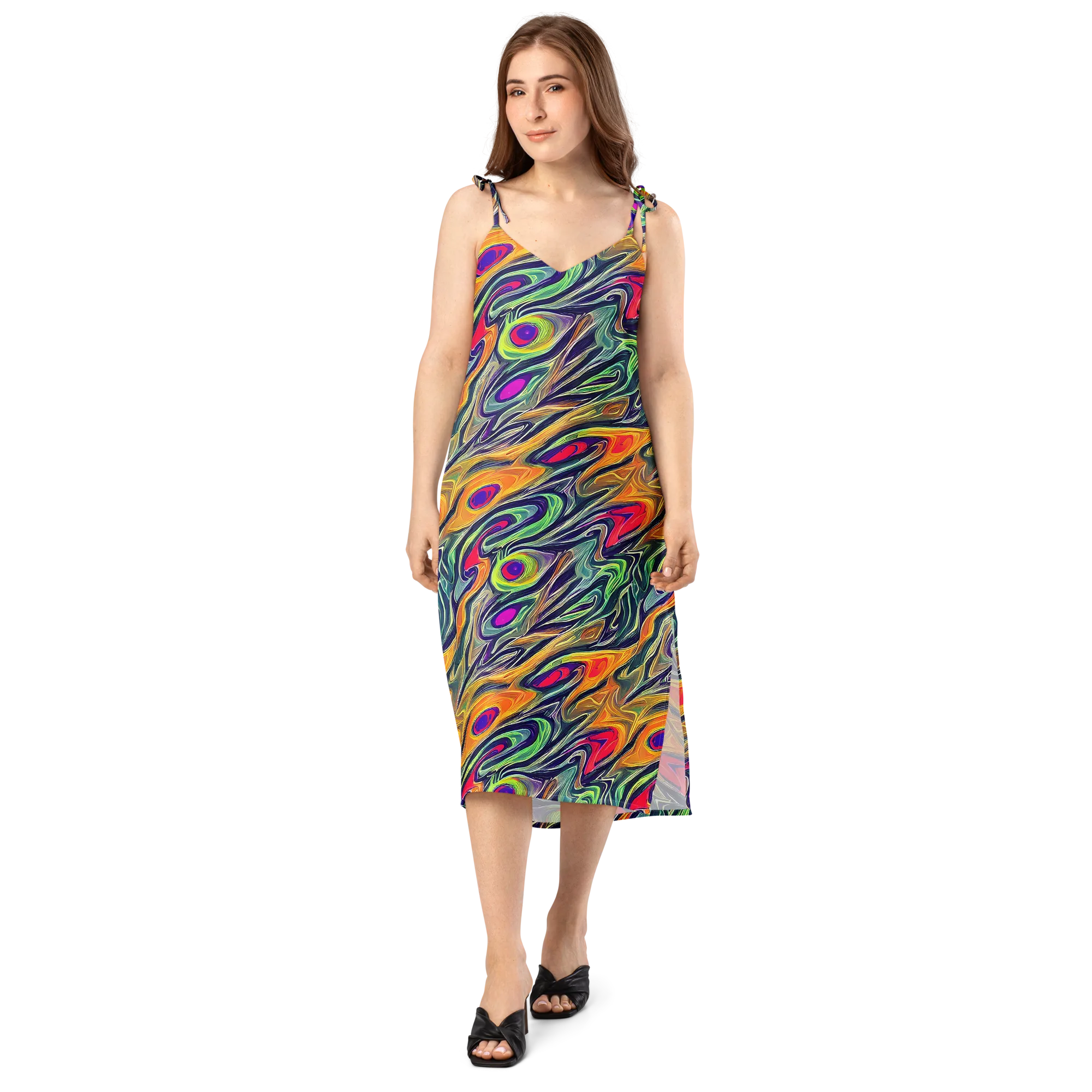Chromatic Feather on Slip Dress — Front