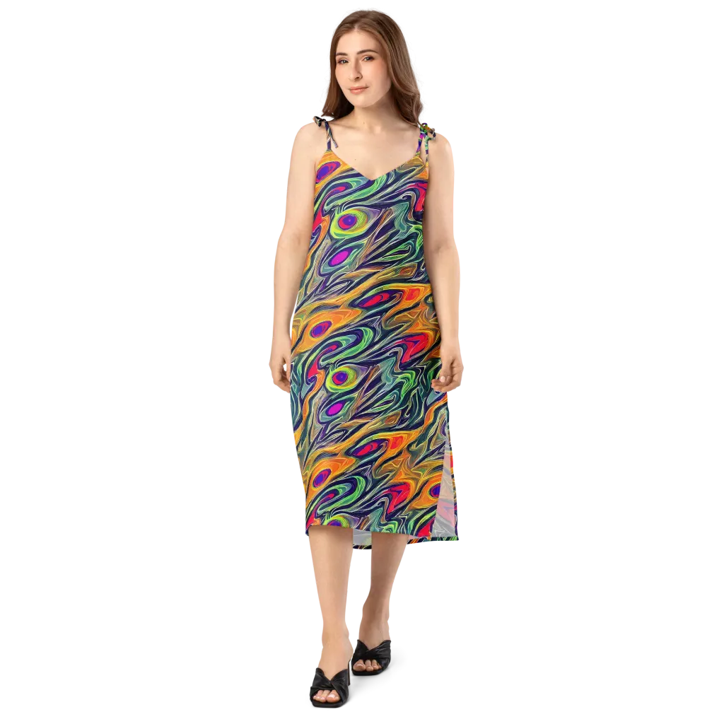 Chromatic Feather on Slip Dress — Front