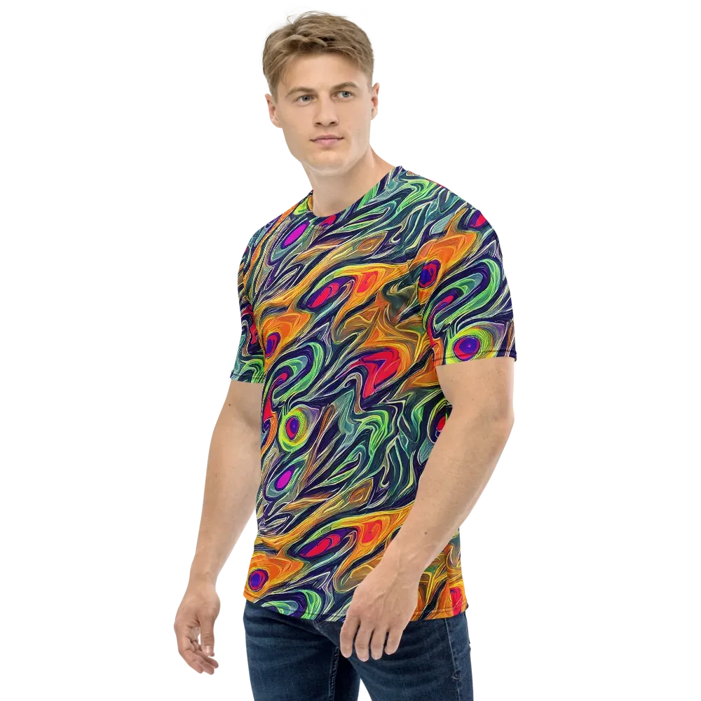 Chromatic Feather on Men's Crew Neck T-Shirt — Left