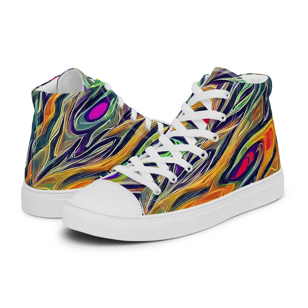 Chromatic Feather on Men's High Top Canvas Shoes — Left