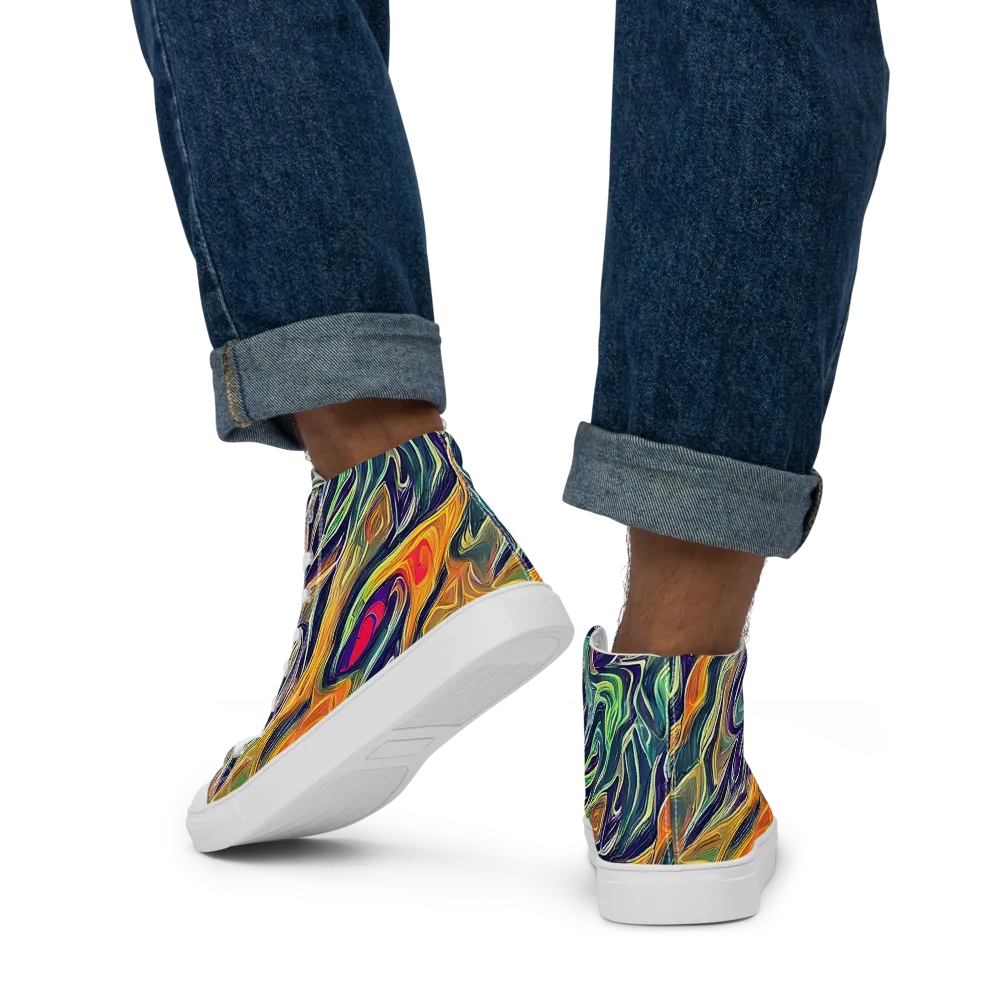 Chromatic Feather on Men's High Top Canvas Shoes — Back