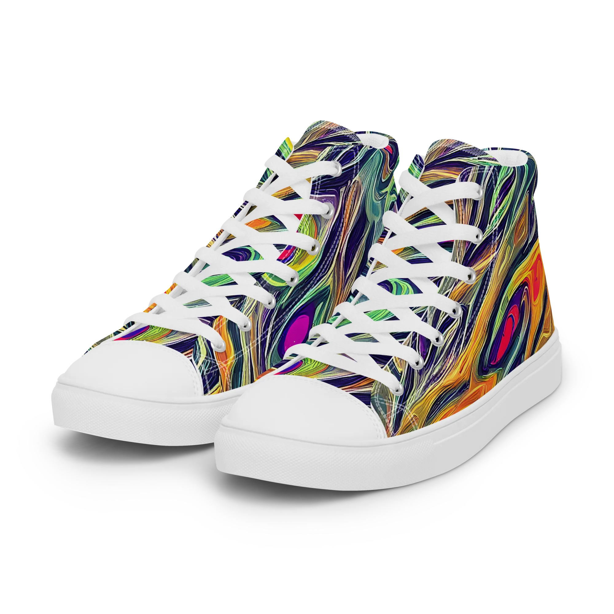 Chromatic Feather on Women's High Top Canvas Shoes — Left Front