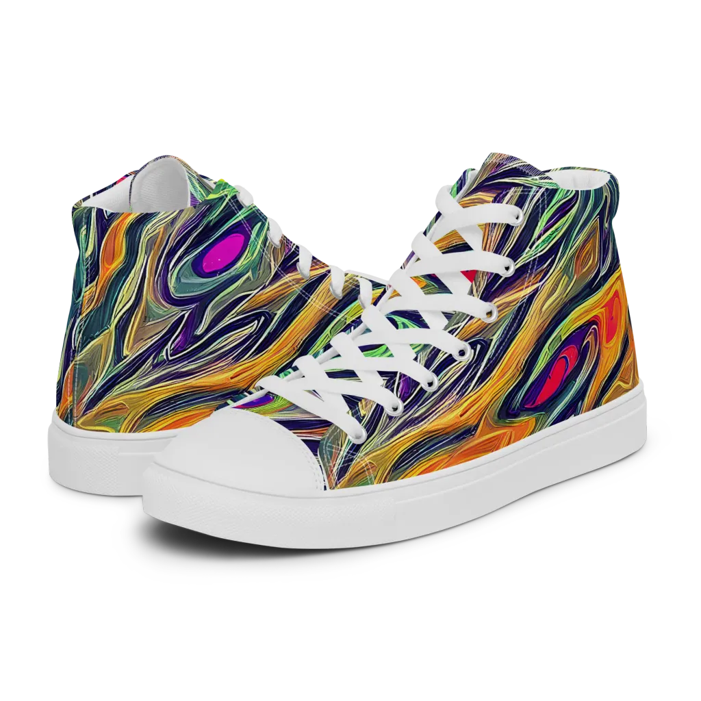 Chromatic Feather on Women's High Top Canvas Shoes — Left