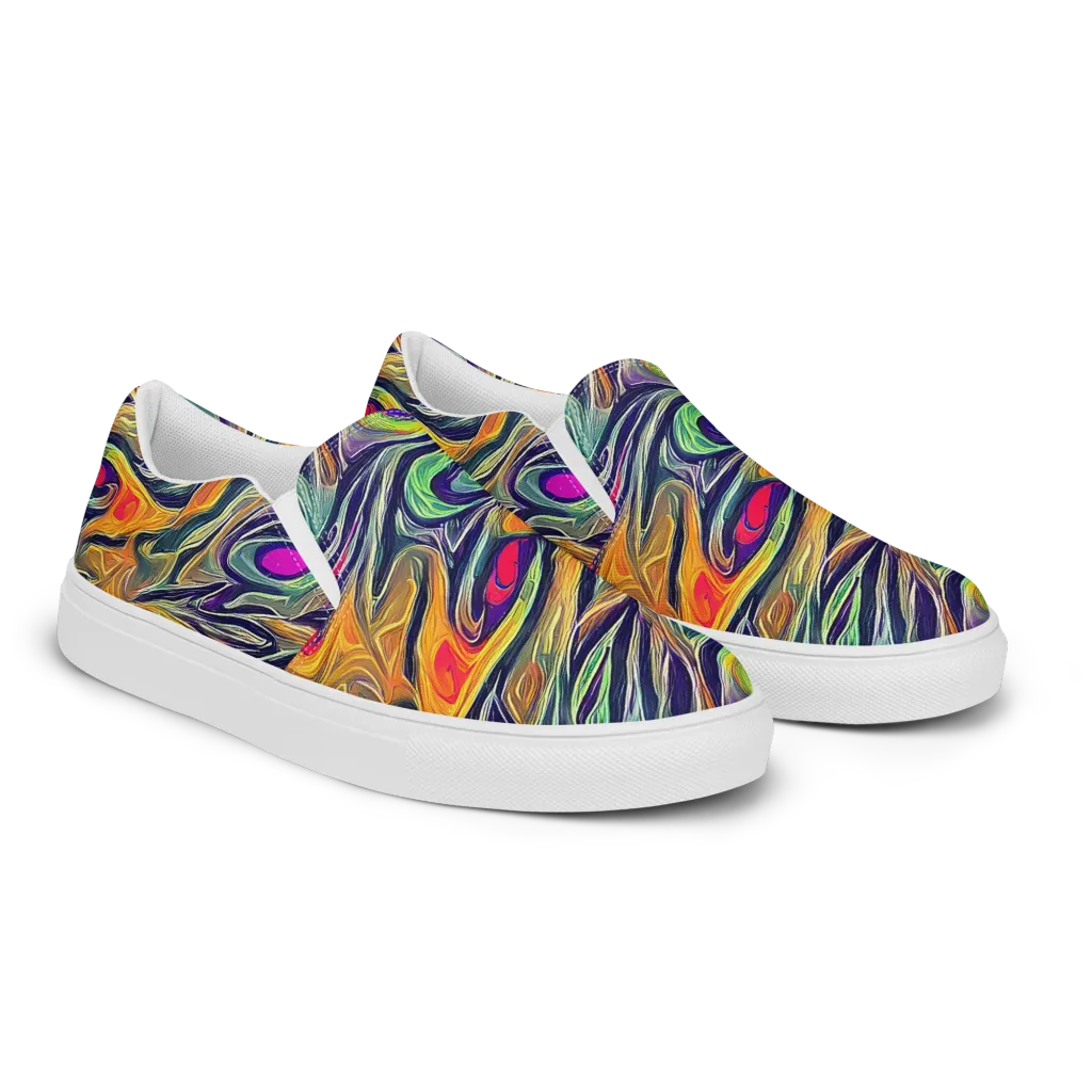 Chromatic Feather on Women's Slip-On Canvas Shoes — Right Front