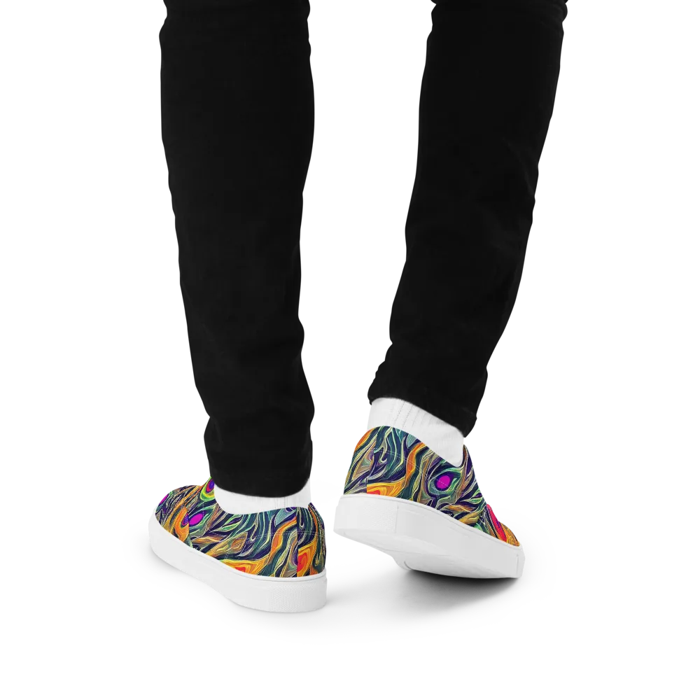 Chromatic Feather on Men's Lace-Up Canvas Shoes — Back