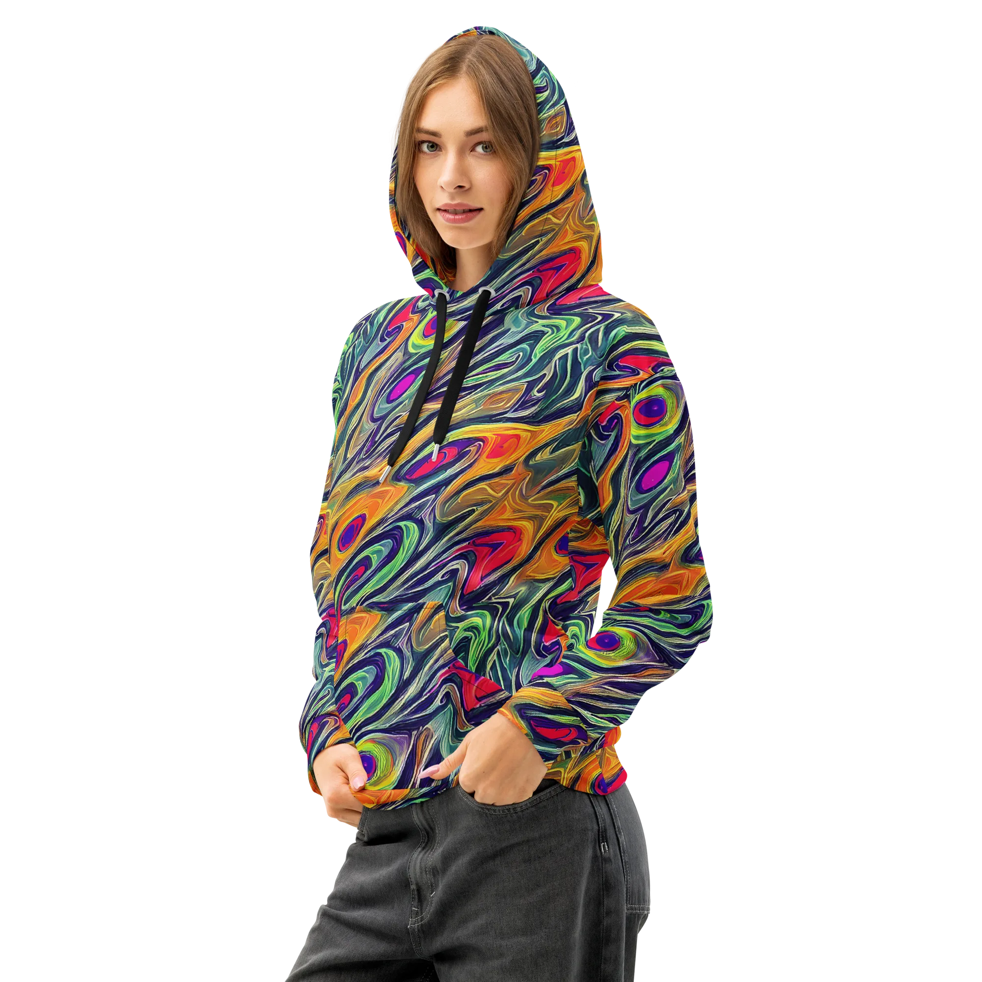 Chromatic Feather on Cotton Hoodie — Left Front