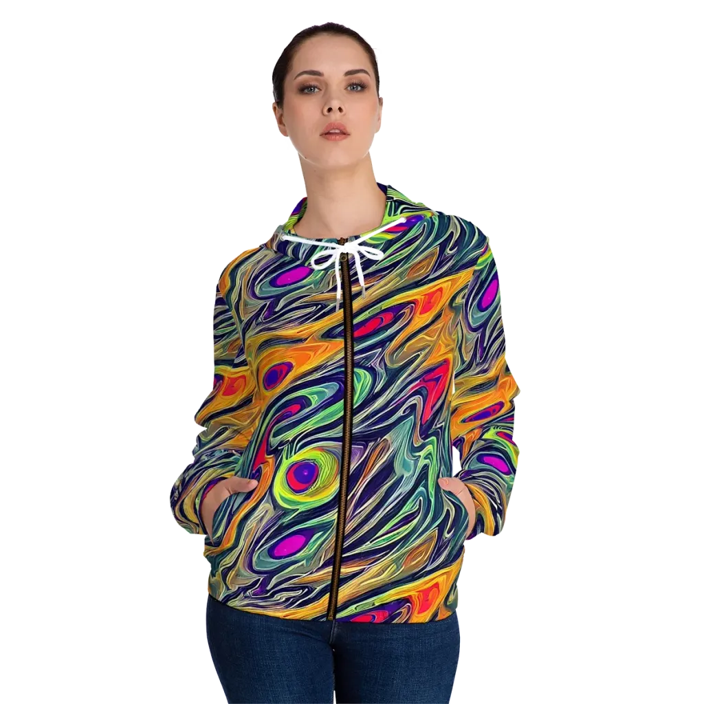 Chromatic Feather on Women's Full-Zip Hoodie — Front On Person