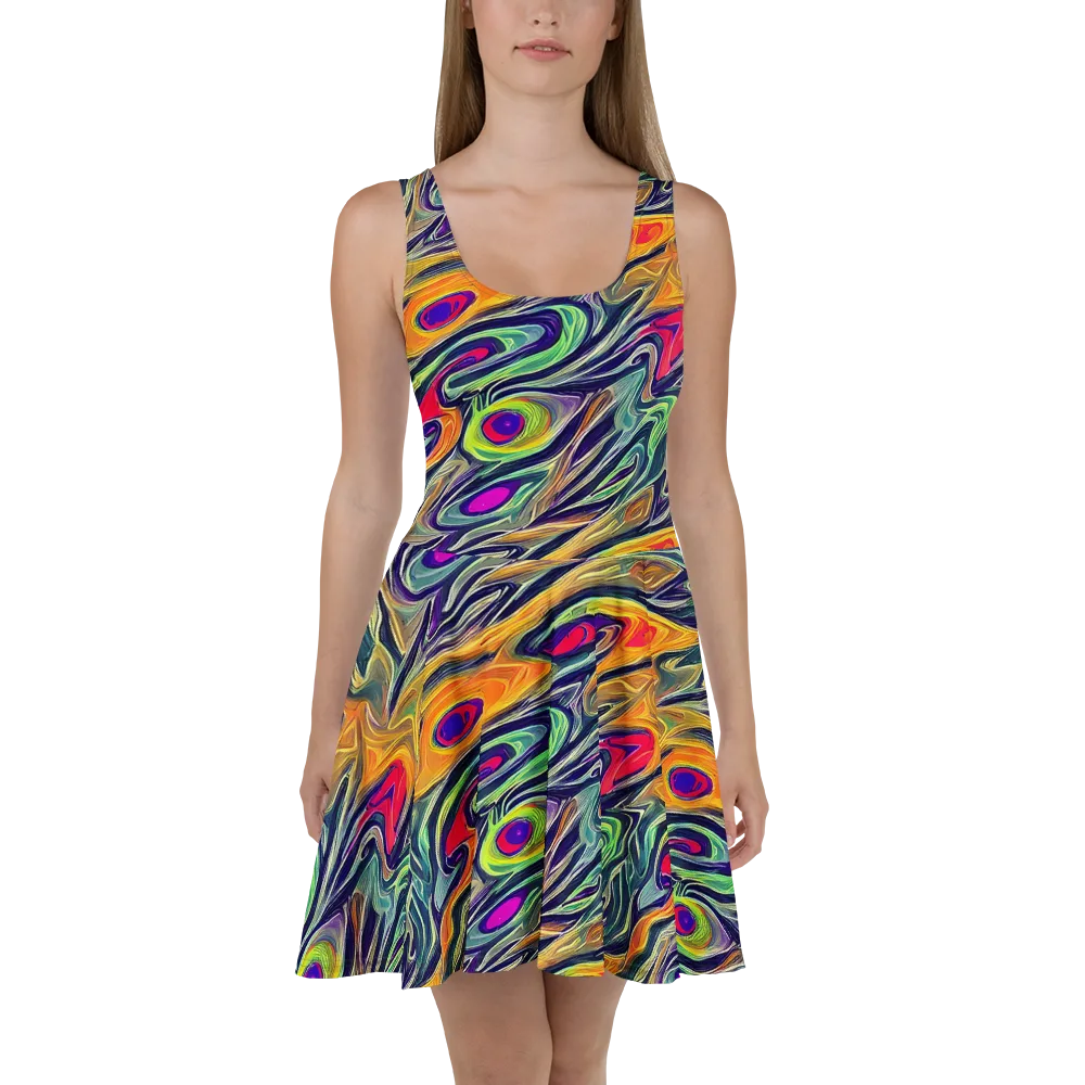 Chromatic Feather on Skater Dress — Front