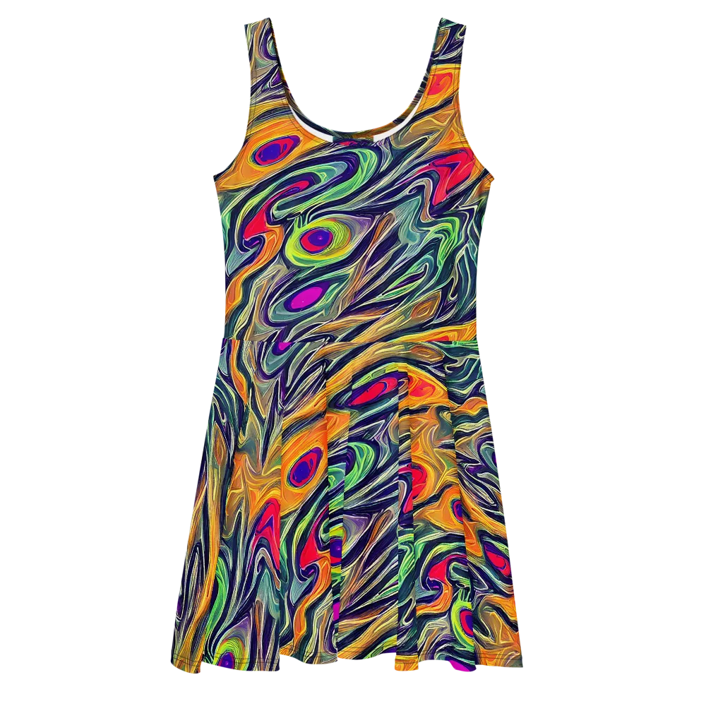 Chromatic Feather on Skater Dress — Front