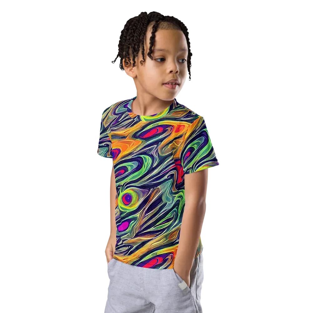 Chromatic Feather on Kids Crew Neck T-Shirt — Left Front