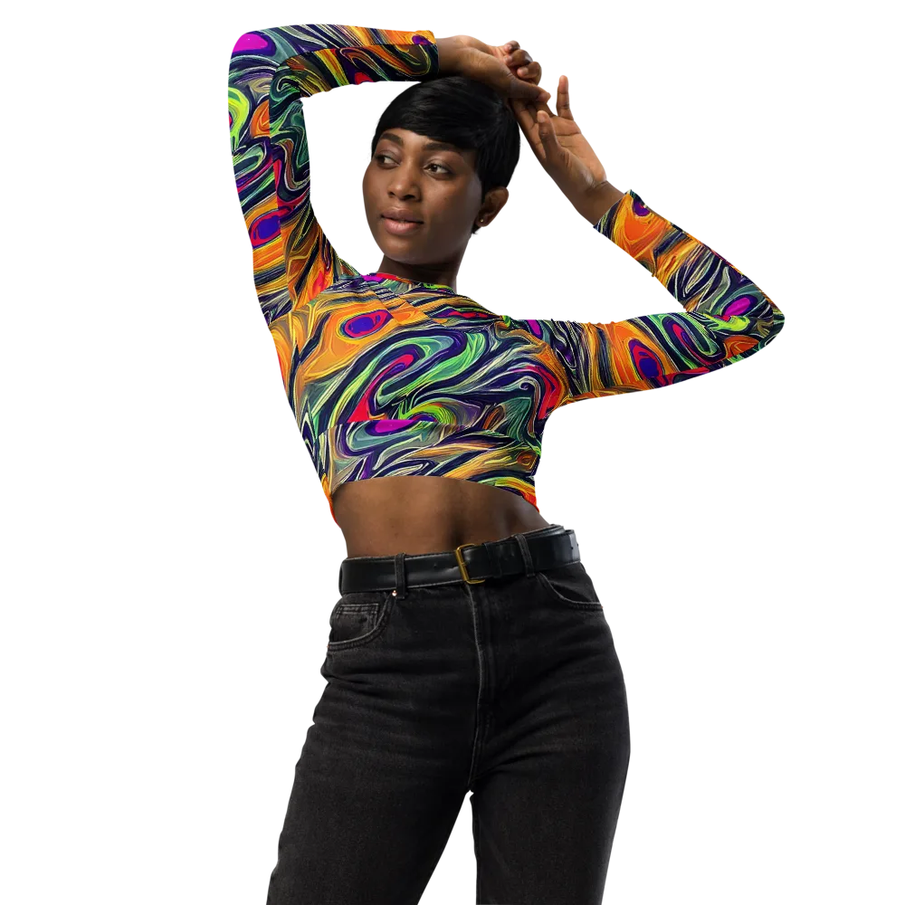Chromatic Feather on Long Sleeve Crop Top — Front