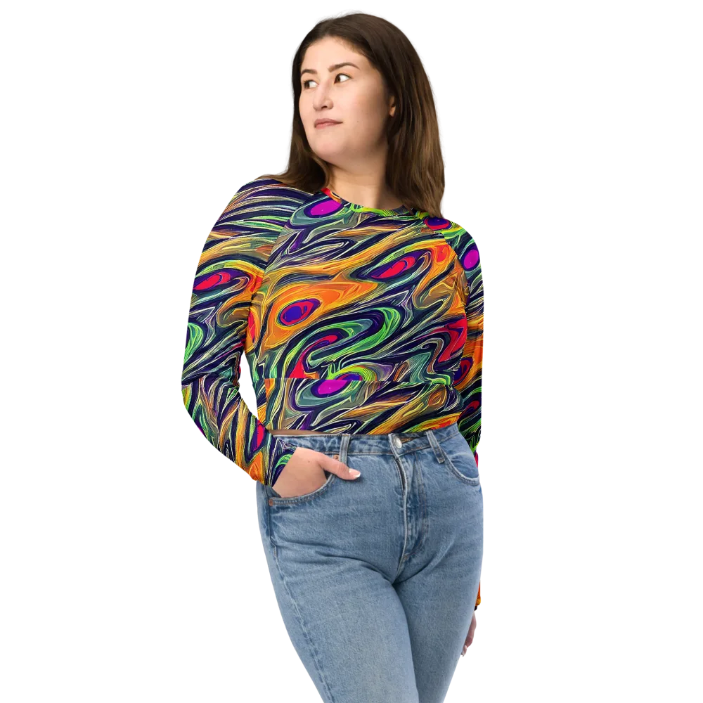 Chromatic Feather on Long Sleeve Crop Top — Front