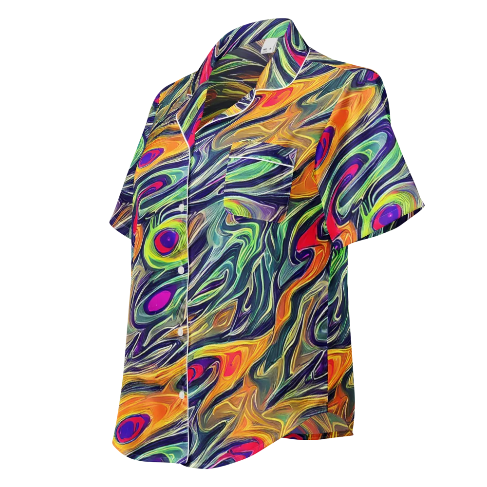 Chromatic Feather on Women's Short Sleeve Pajama Top — Left Front