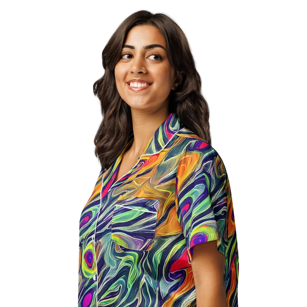 Chromatic Feather on Women's Short Sleeve Pajama Top — Left Front