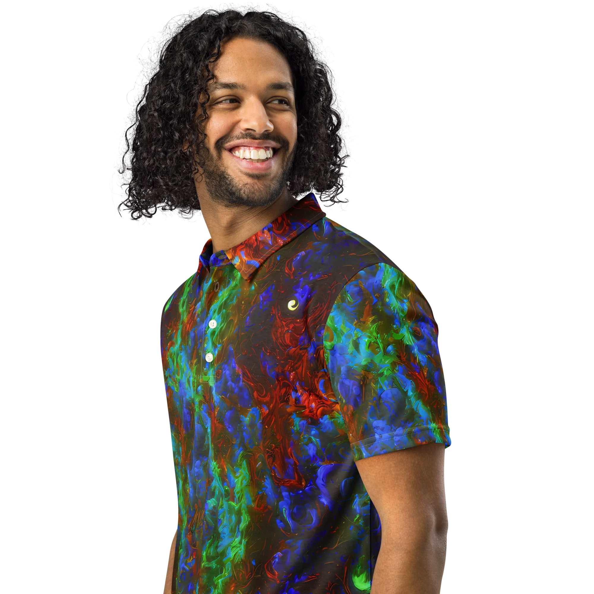 Prismatic Flame on Men's Slim Fit Polo Shirt — Left Front