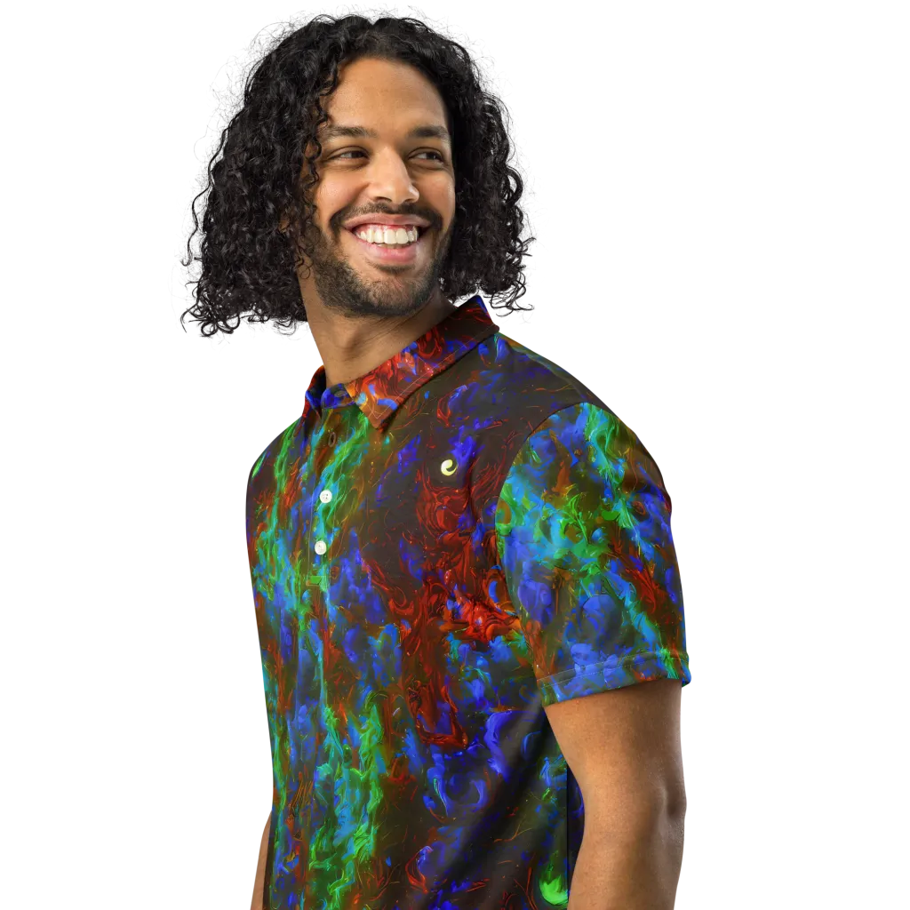Prismatic Flame on Men's Slim Fit Polo Shirt — Left Front