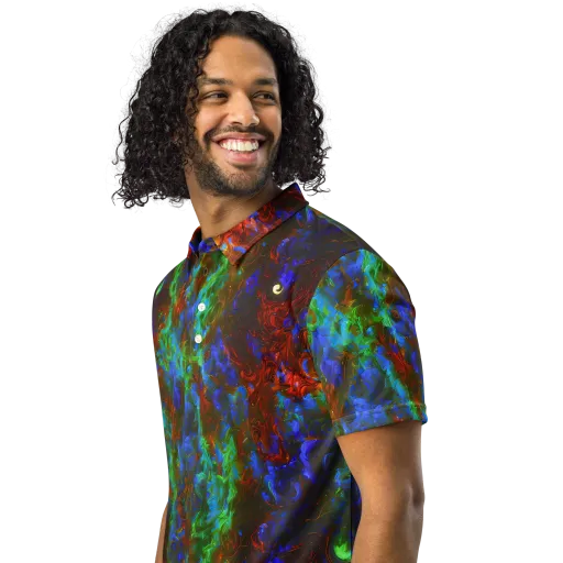 Prismatic Flame on a Men's Slim Fit Polo Shirt
