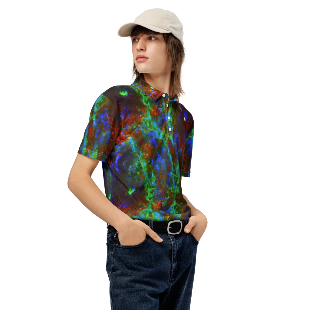 Prismatic Flame on Men's Slim Fit Polo Shirt — Right Front