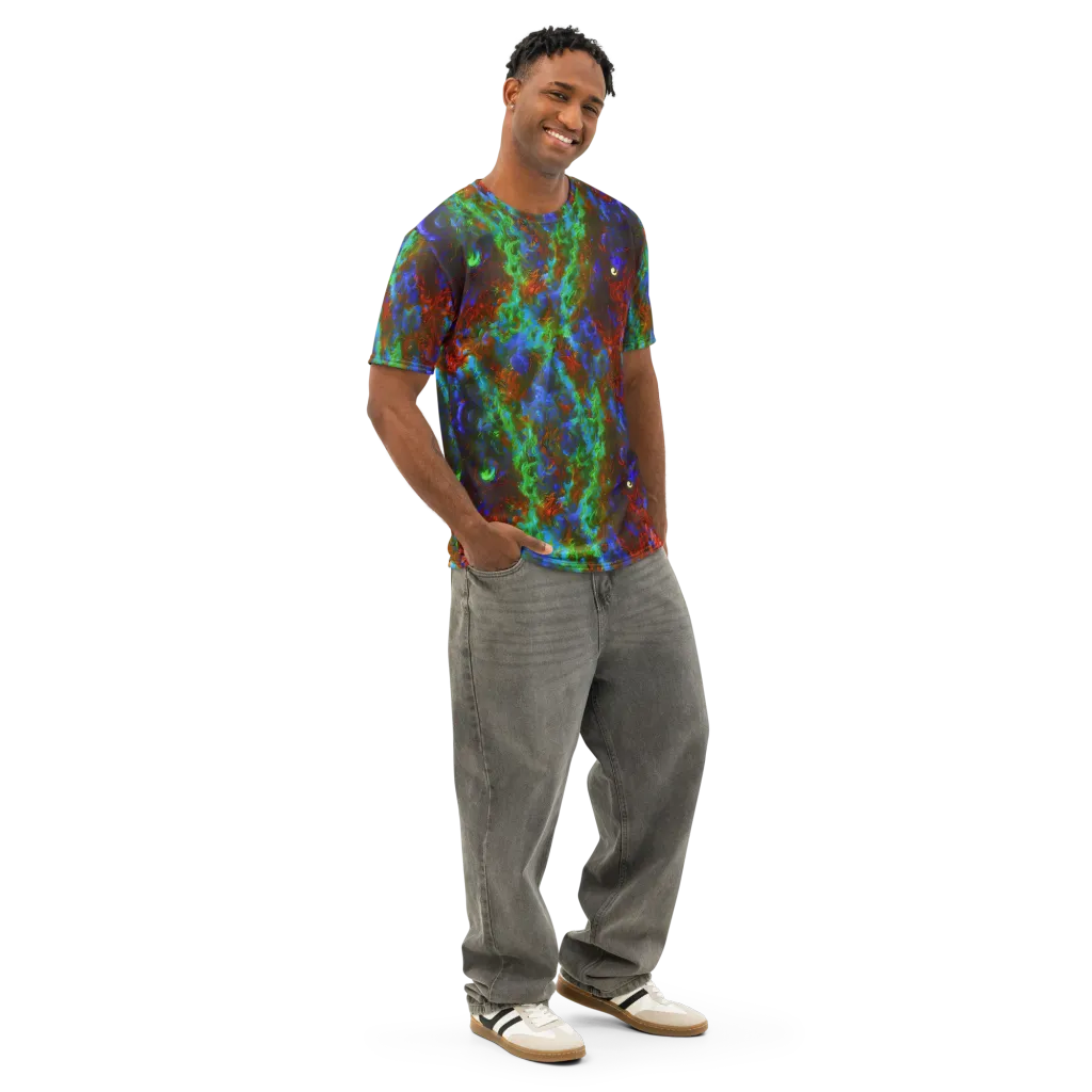 Prismatic Flame on Men's Cotton Crew Neck T-Shirt — Right Front