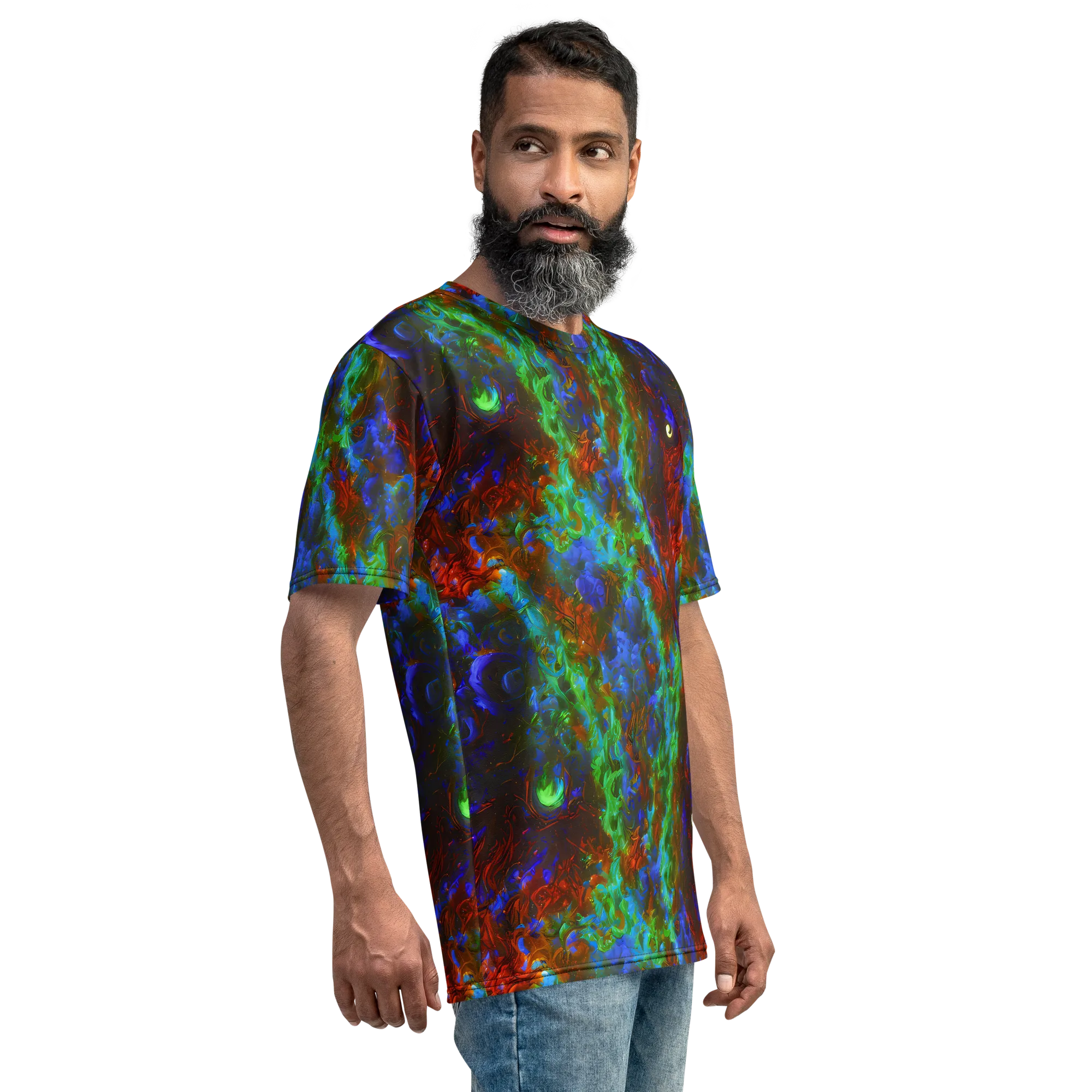 Prismatic Flame on Men's Crew Neck T-Shirt — Right