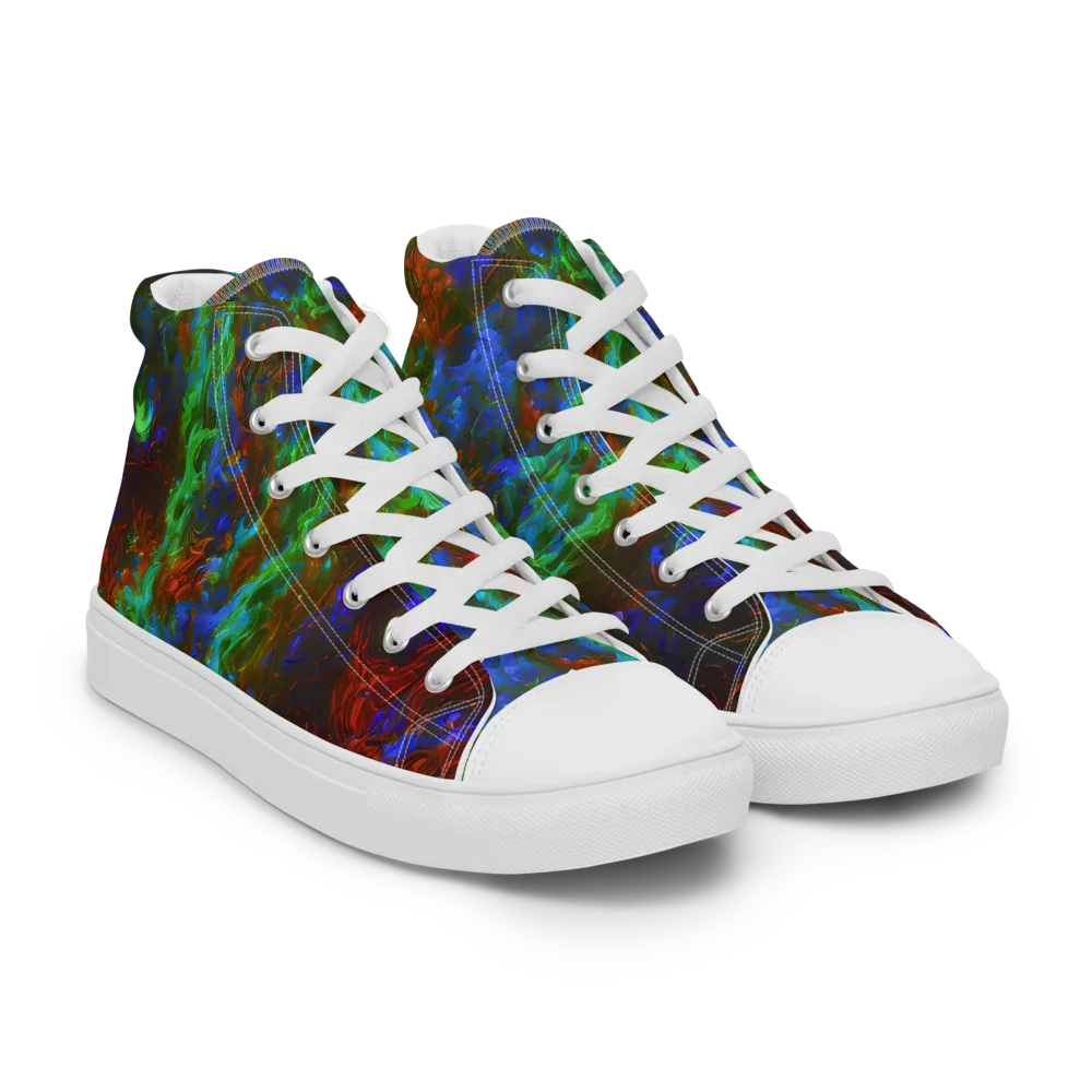 Prismatic Flame on Men's High Top Canvas Shoes — Right Front