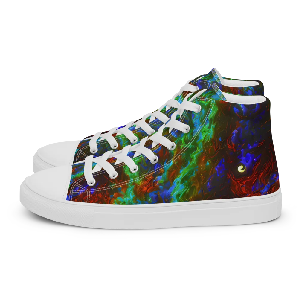 Prismatic Flame on Men's High Top Canvas Shoes — Left