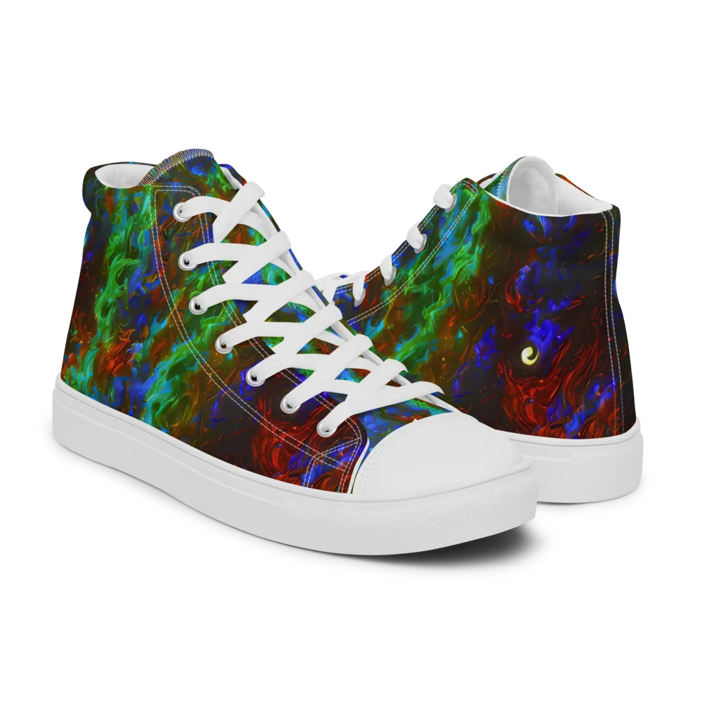 Prismatic Flame on Men's High Top Canvas Shoes — Right