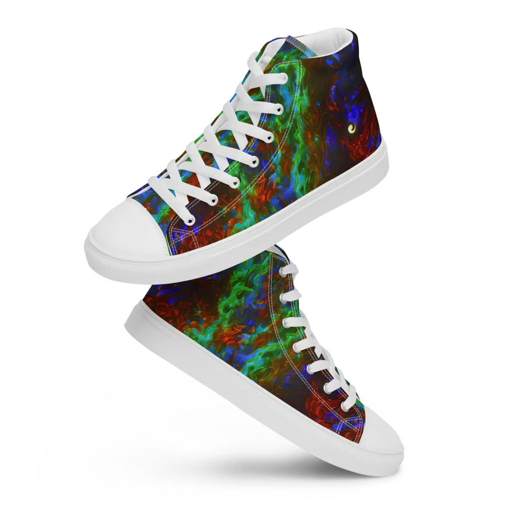 Prismatic Flame on Men's High Top Canvas Shoes — Front