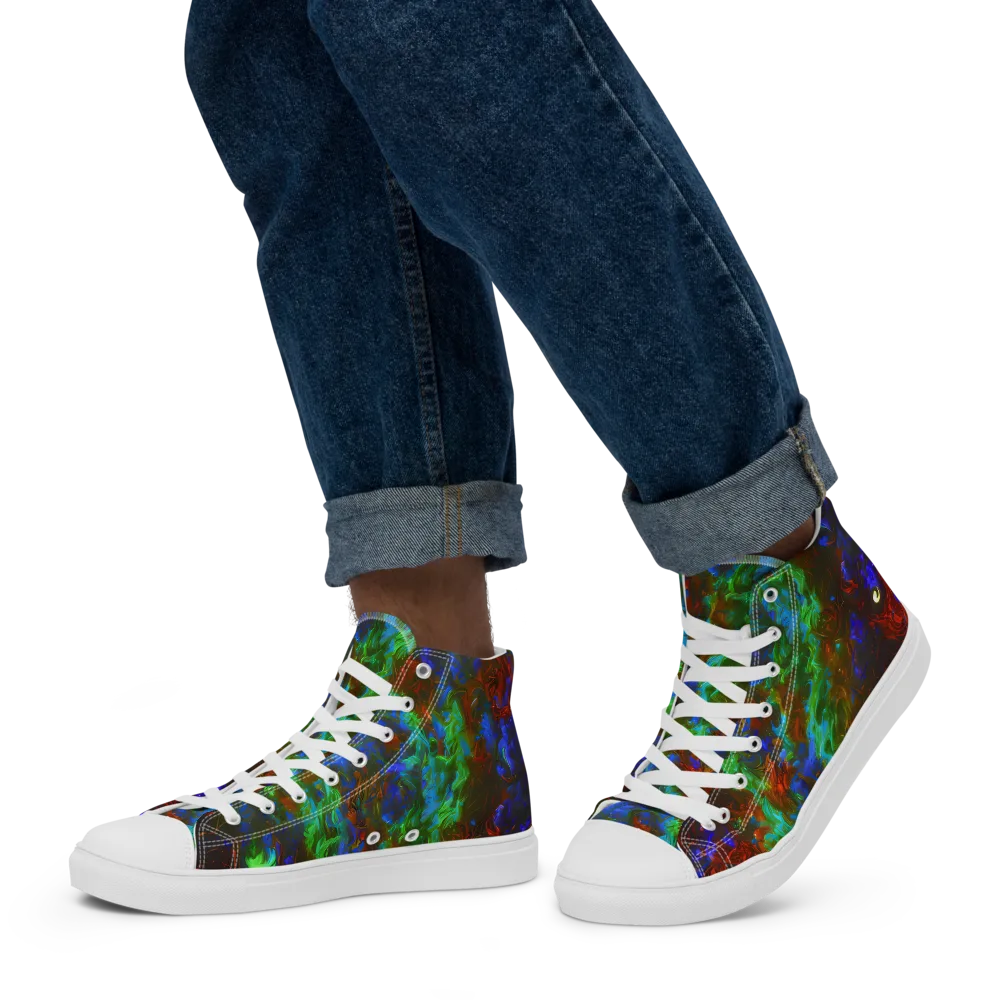 Prismatic Flame on Men's High Top Canvas Shoes — Left