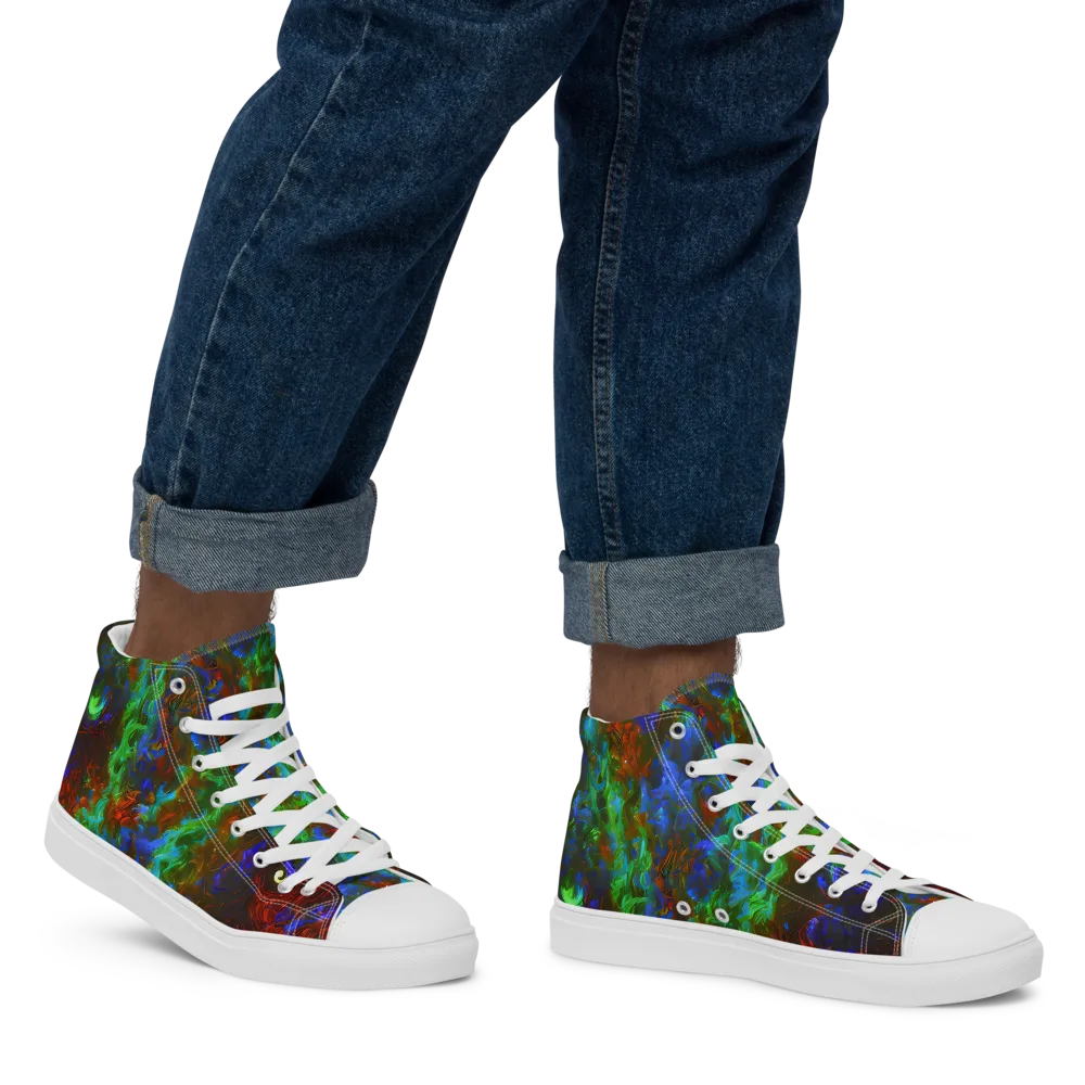 Prismatic Flame on Men's High Top Canvas Shoes — Right