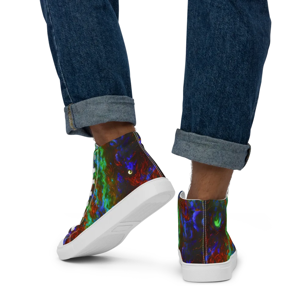 Prismatic Flame on Men's High Top Canvas Shoes — Back