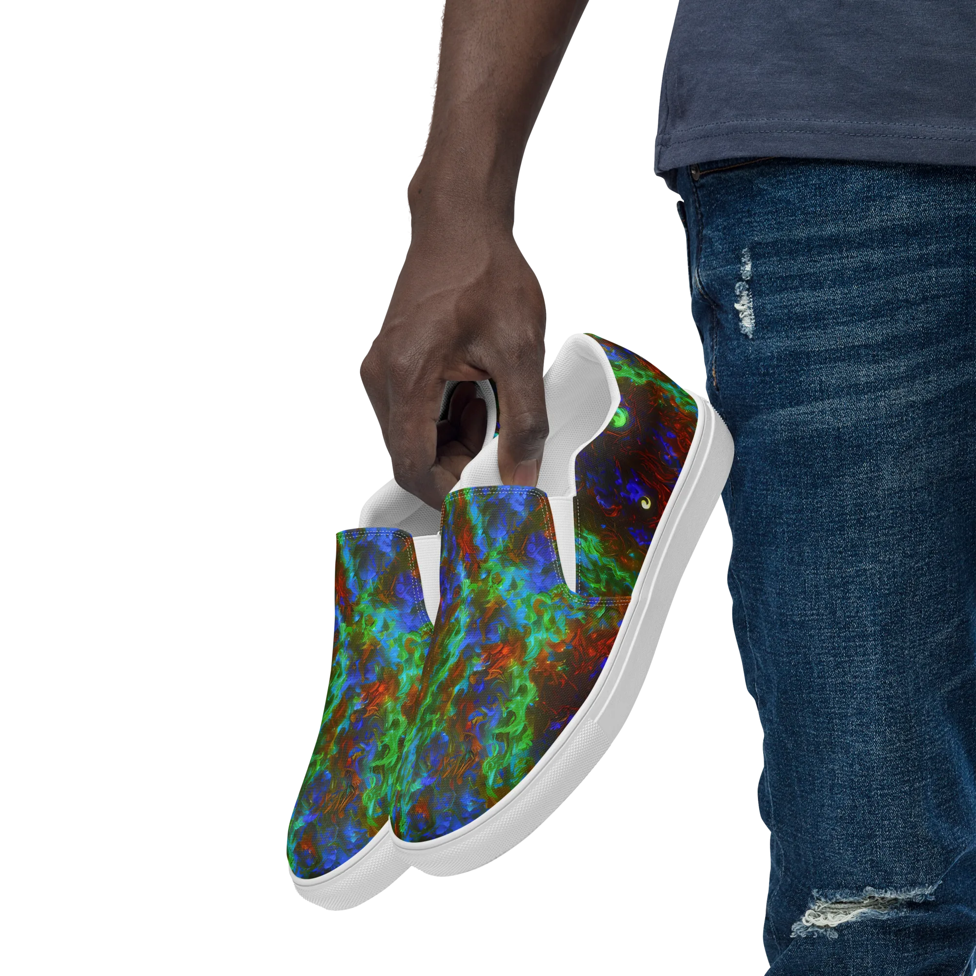 Prismatic Flame on Men's Slip-On Canvas Shoes — Left Front