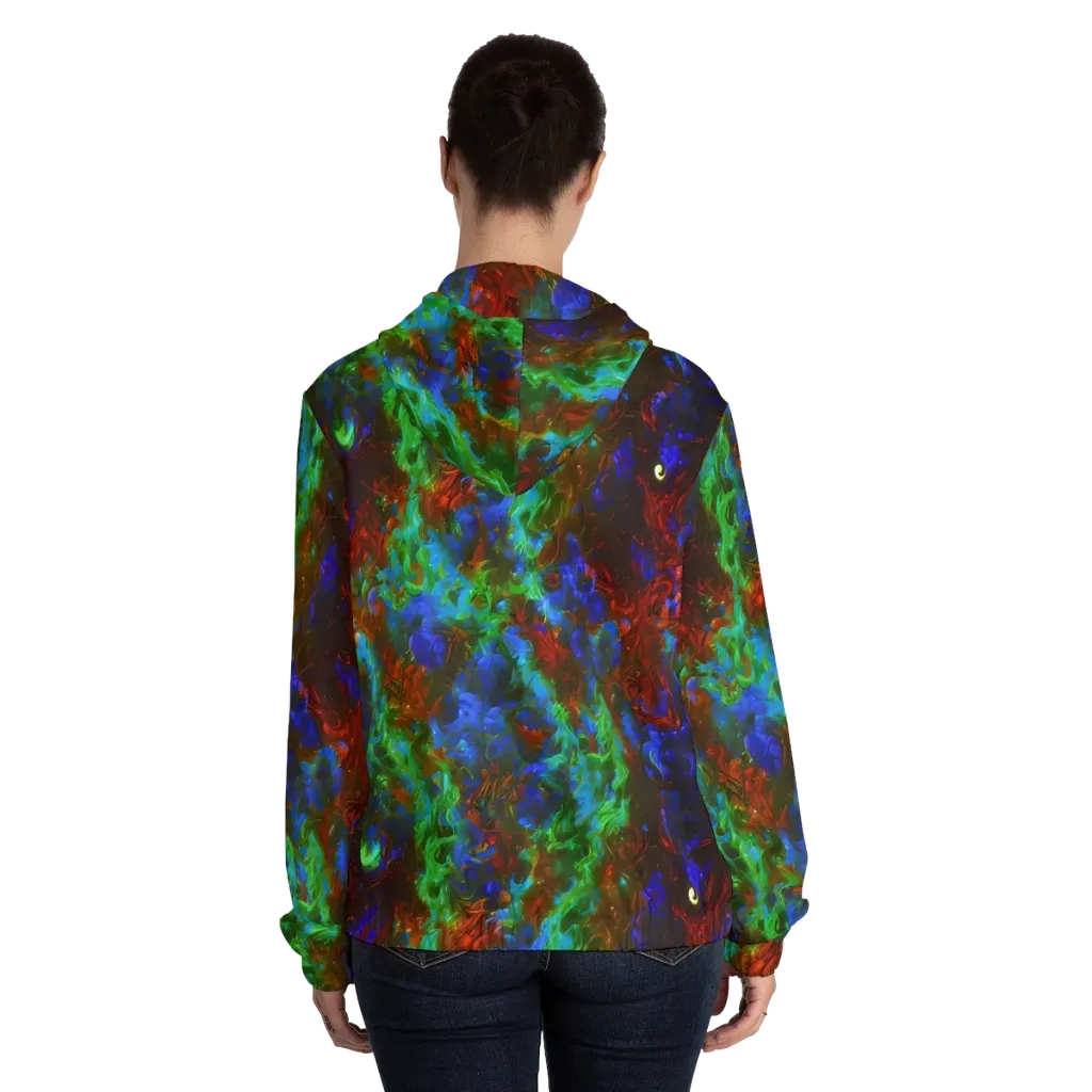 Prismatic Flame on Women's Full-Zip Hoodie — Back On Person