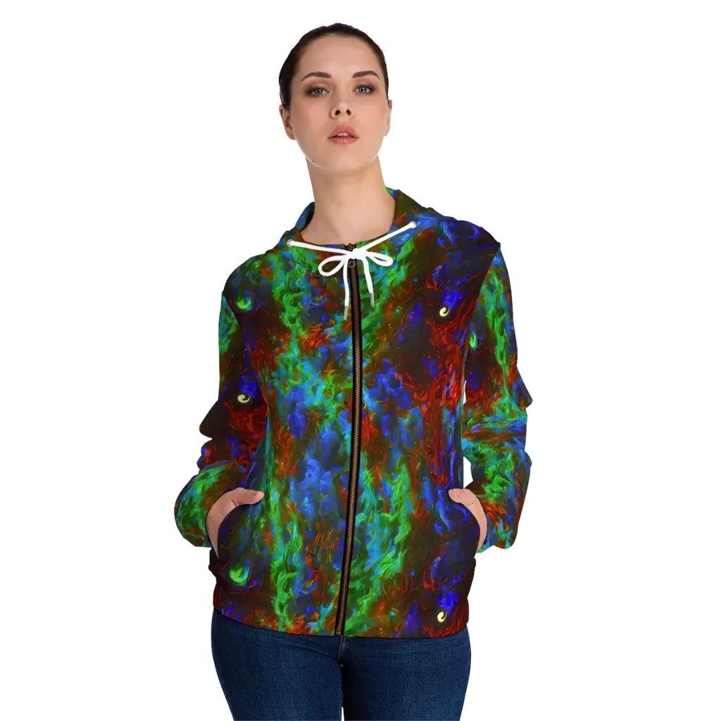 Prismatic Flame on Women's Full-Zip Hoodie — Front On Person