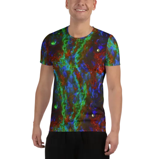 Prismatic Flame on a Men's Athletic T-Shirt