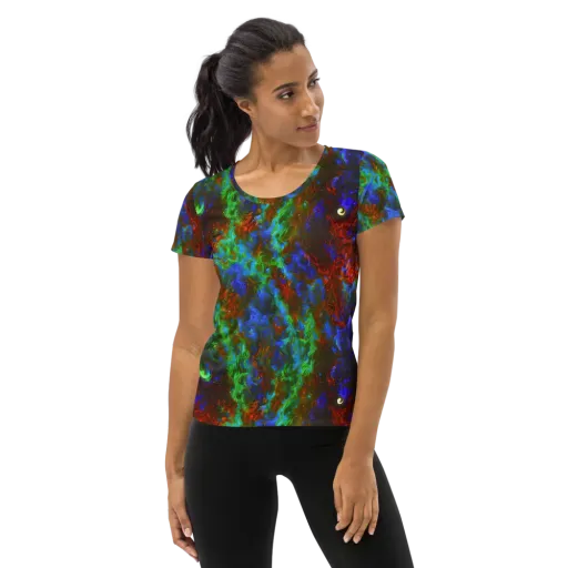 Prismatic Flame on a Women's Athletic T-Shirt