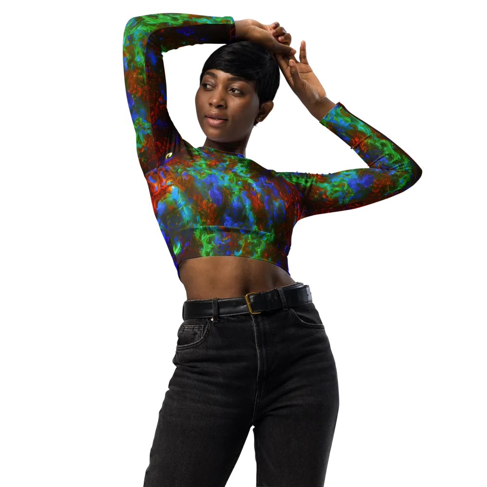 Prismatic Flame on Long Sleeve Crop Top — Front