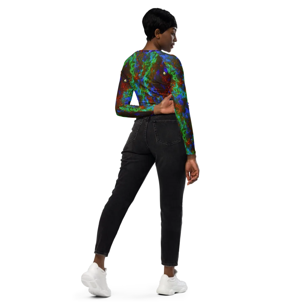 Prismatic Flame on Long Sleeve Crop Top — Right Back