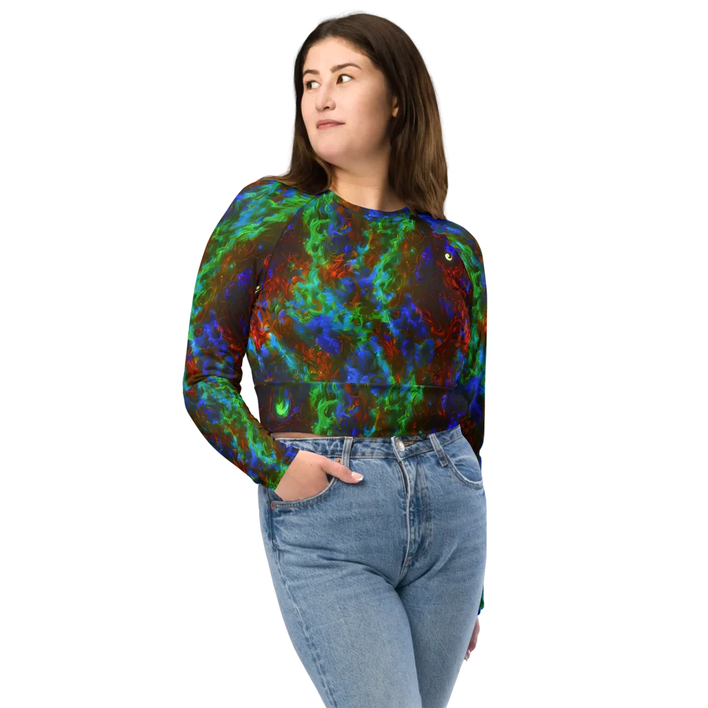Prismatic Flame on Long Sleeve Crop Top — Front
