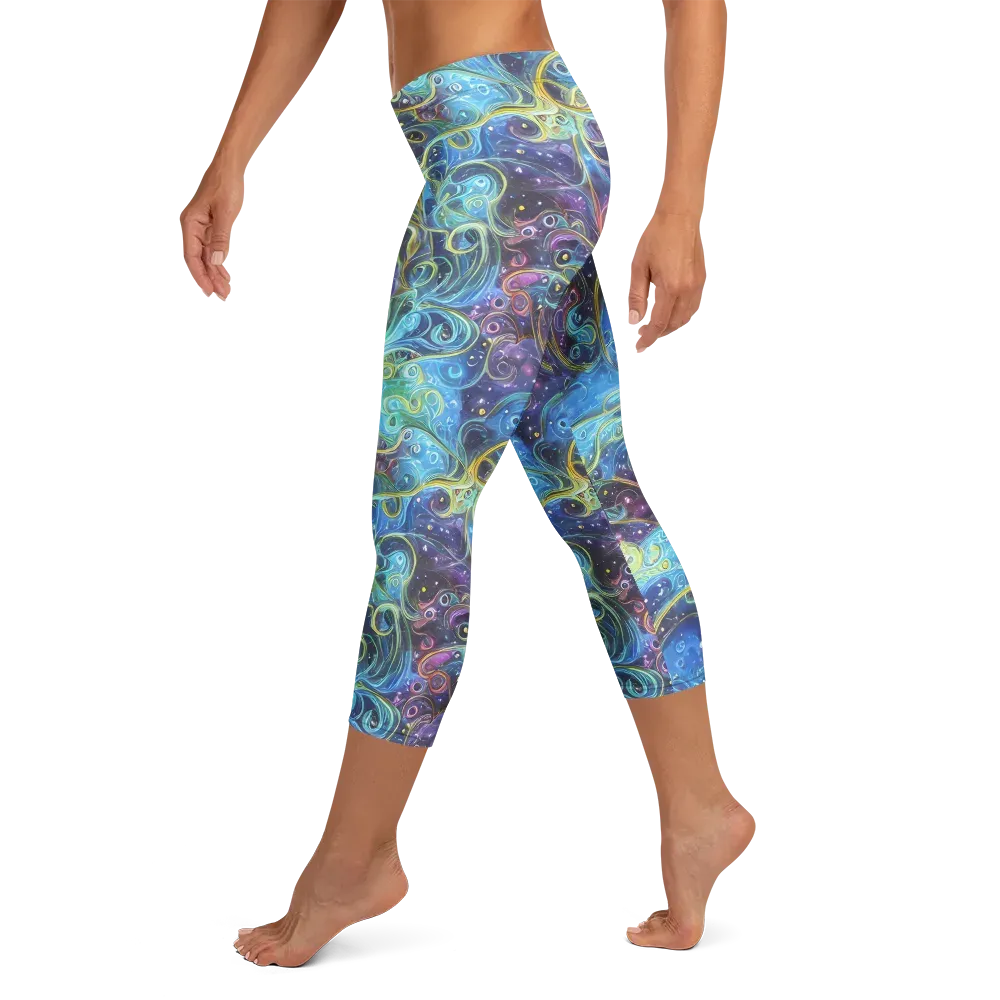 Azure Labyrinth on Capri Leggings — Left
