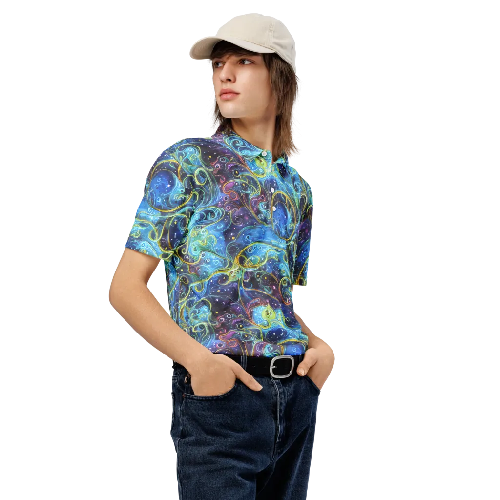 Azure Labyrinth on Men's Slim Fit Polo Shirt — Right Front