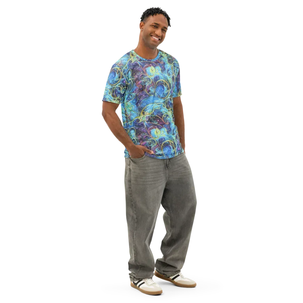 Azure Labyrinth on Men's Cotton Crew Neck T-Shirt — Right Front