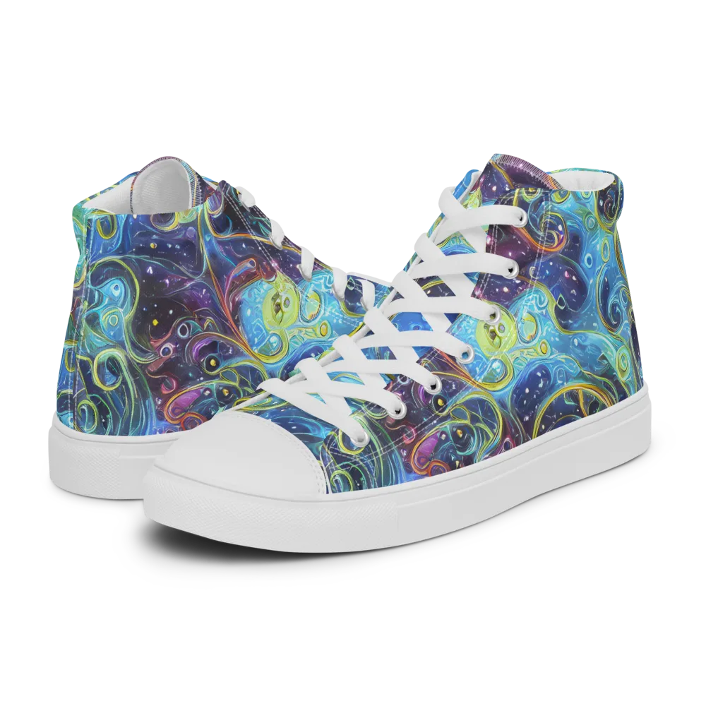 Azure Labyrinth on Men's High Top Canvas Shoes — Left