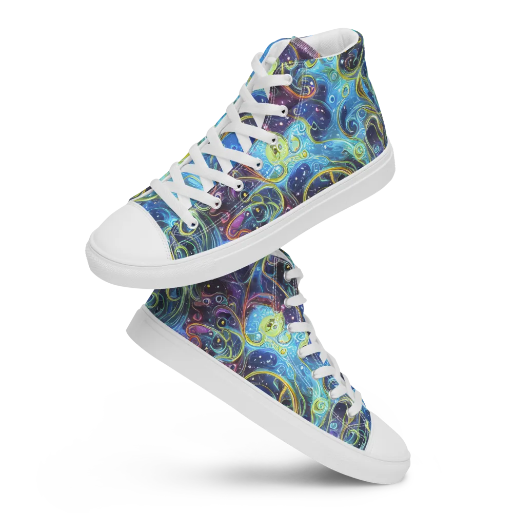 Azure Labyrinth on Men's High Top Canvas Shoes — Front