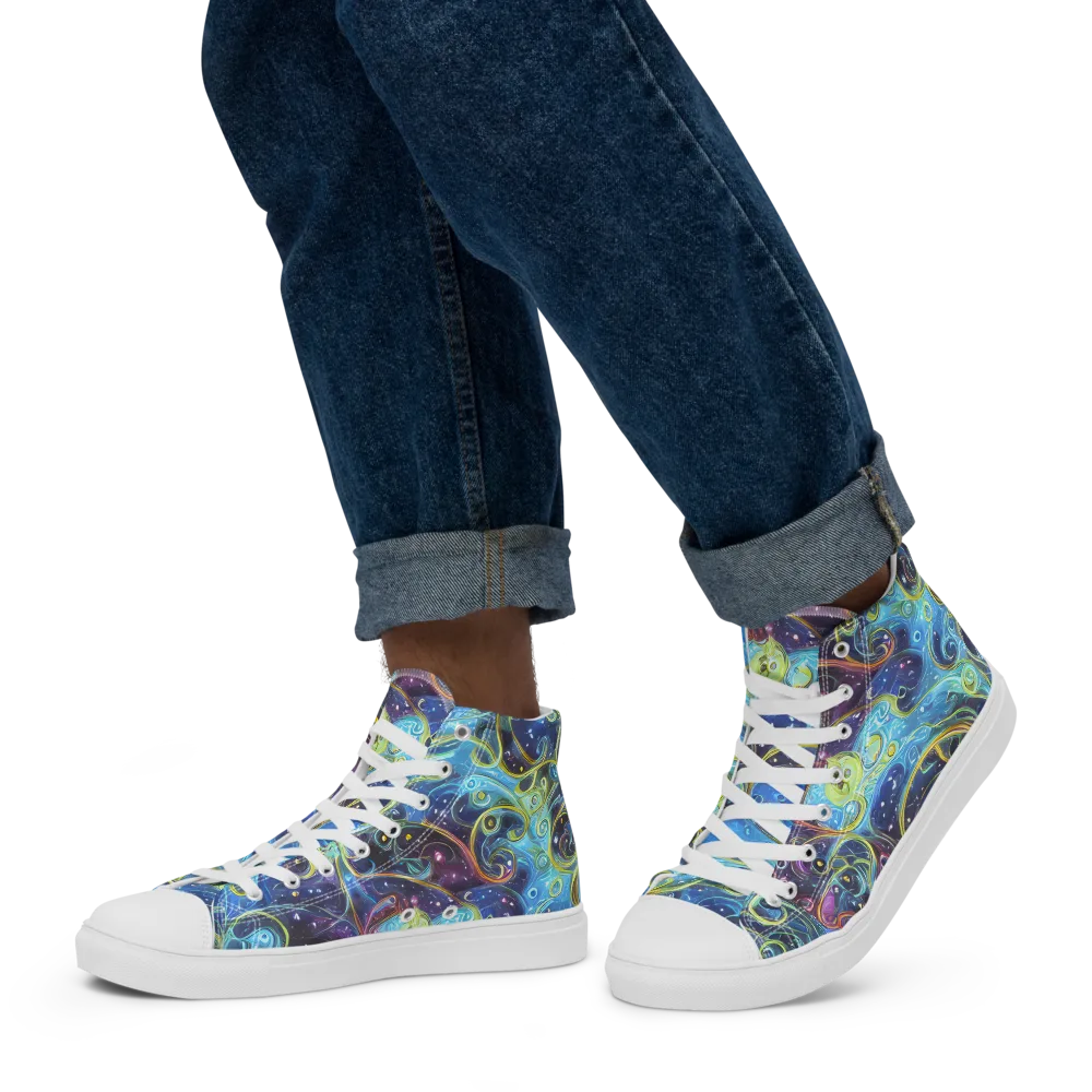 Azure Labyrinth on Men's High Top Canvas Shoes — Left