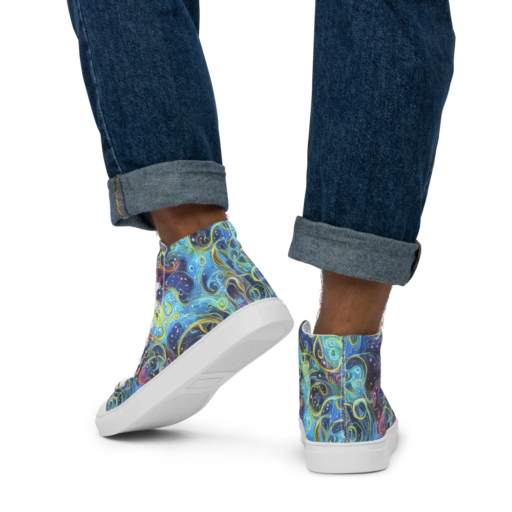 Azure Labyrinth on Men's High Top Canvas Shoes — Back