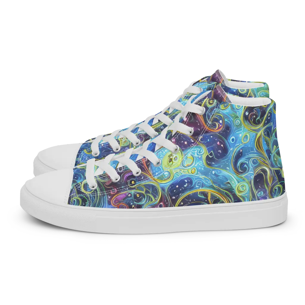 Azure Labyrinth on Women's High Top Canvas Shoes — Left